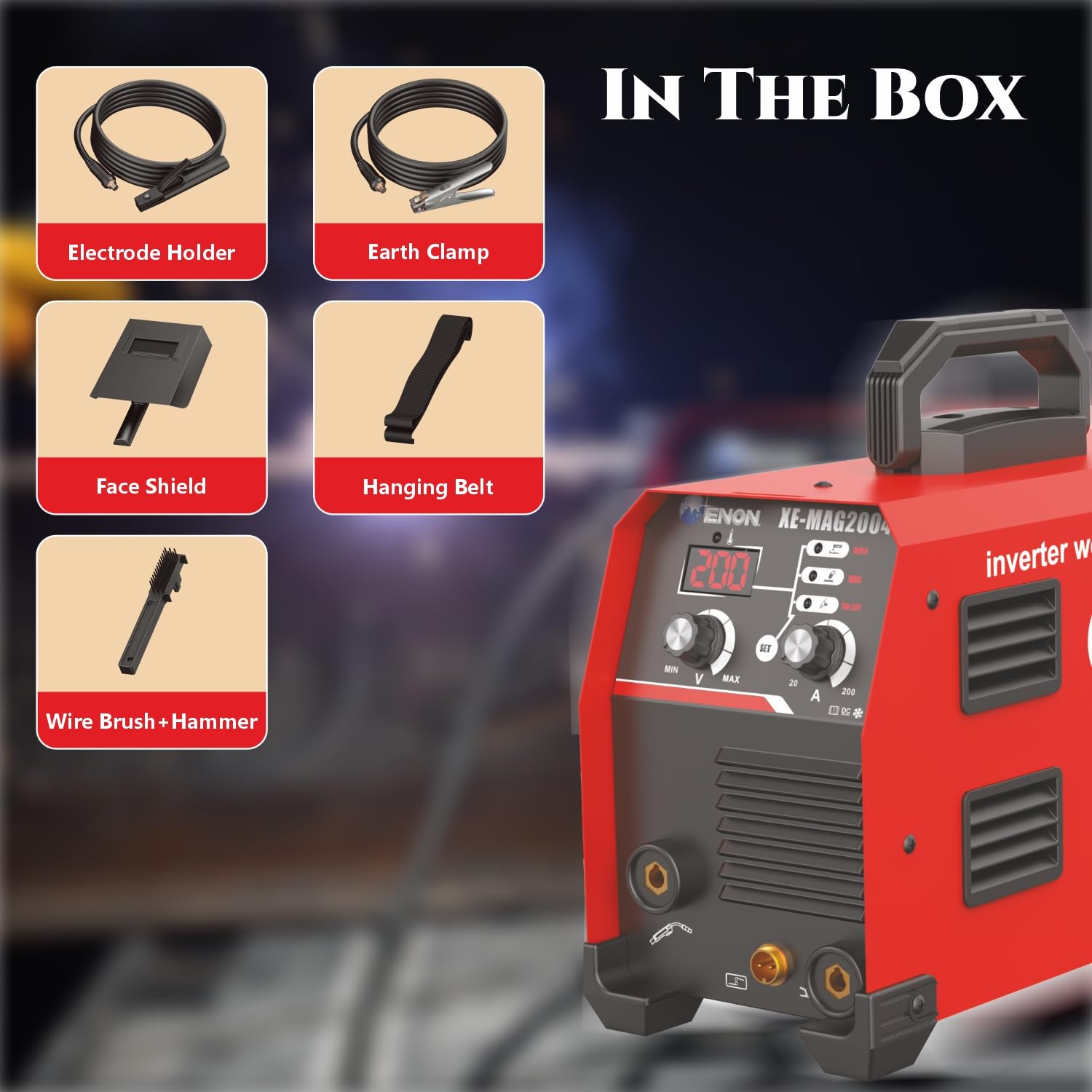 ENON Inverter Welding Machine 200 amp MAG/MMA/TIG Lift140-1KG, (Advanced IGBT) Single Phase Power Welder, 8200W, Hot Start, ARC Force, Anti-Stick, Portable, DIY Welder Machine (XE-MAG2004) ENON Inverter Welding Machine 200 amp MAG/MMA/TIG Lift140-1KG, (Advanced IGBT) Single Phase Power Welder, 8200W, Hot Start, ARC Force, Anti-Stick, Portable, DIY Welder Machine (XE-MAG2004)